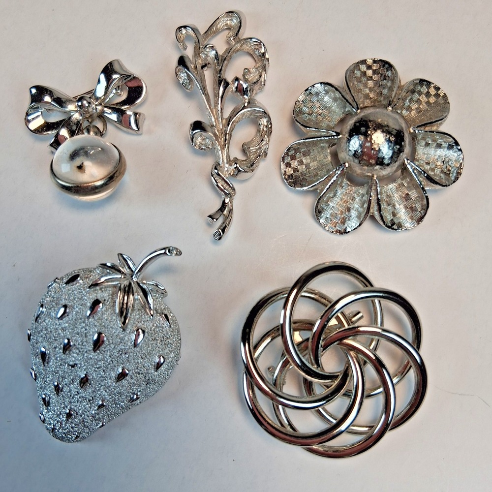 Vintage Signed Brooch Lot of 5 Coro Judy Lee Sarah Coventry Silver Tone MCM